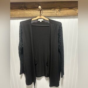 Carolyn Taylor Black Open Front Cardigan velvet burnout sleeves sz L basic